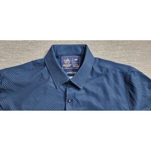 Rugby University Mens Blue‎ Geometric Print Stretch Dress Shirt Size SML